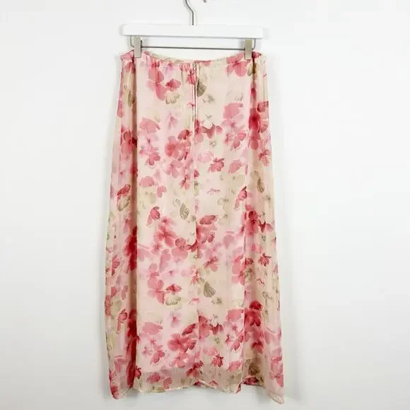Dressbarn Vintage Baby Pink Floral Midi Skirt Size Medium Made in USA - Picture 5 of 5